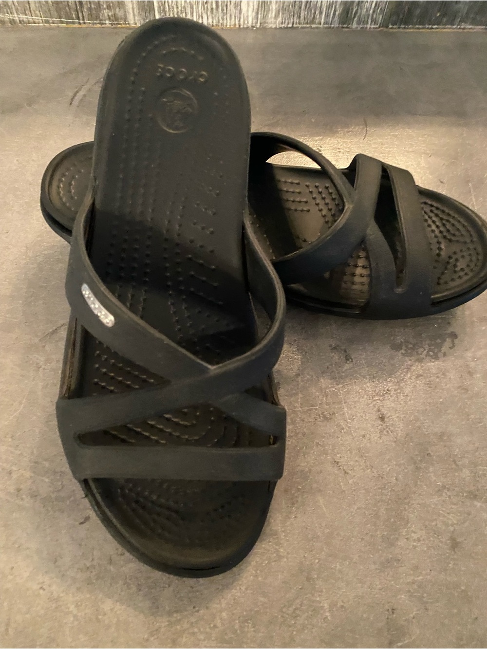 CROCS Black Croslite Crisscross Slide Sandals
